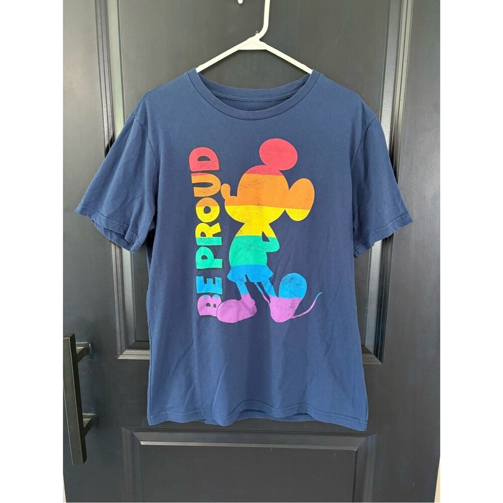 OFFICIALLY LICENSED Disney MENS LG Rainbow Mickey Mouse LGBTQ Pride T-Shirt Blue